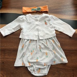 Carters 6mo carrot dress, sweater & headband